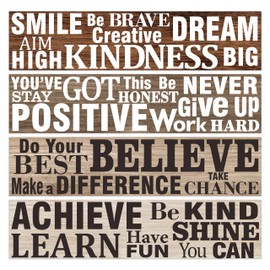 BeYumi Positive Sayings Border Trim - 80Pcs Back to School Wood Grain Farmhouse Positive Sayings Straight Bulletin Board Borders Grainy Motivational Inspirational Quota School Offices Chalkboard Decor