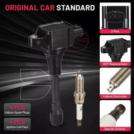 NEW 4 UF549 For Nissan Altima Sentra rogue versa Spark Plugs and Ignition Coil packs
