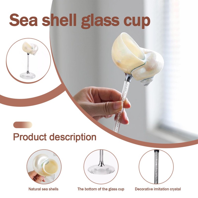 Set of 2 White Conch Shell Wine Glasses, Glass base,