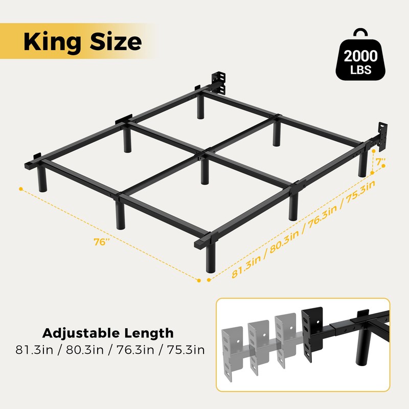 King Size Bed Frame, 7 Inch Basics Metal Bed Frame,