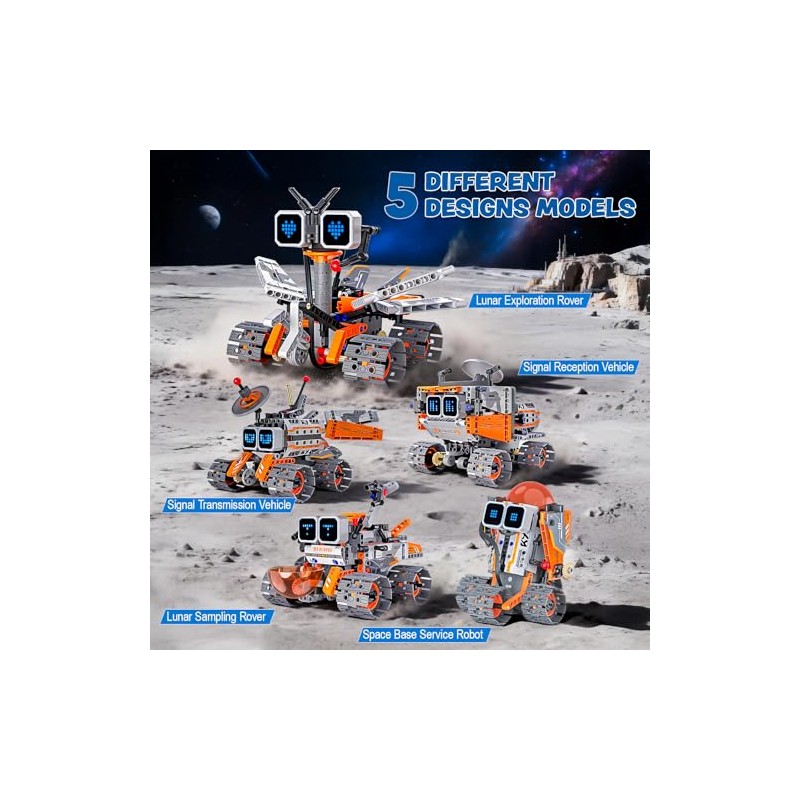 Smart Programmable Robot for Kids 8-12, 5-in-1 STEM Building Robot