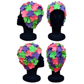 CHEX Anzio Thermal Rubber Floral Ladies Classic Retro 3D Flower Petal 3 Colour Stunning Vintage Style Swimming Hat Swim Cap Generous One Size Adults (Emerald Green/Hot Pink/Purple)