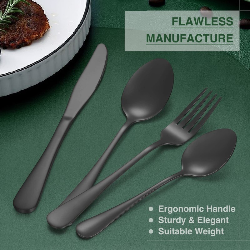 60-Piece Black Silverware Set with Organizer, AIVIKI Stainless Steel Flatware