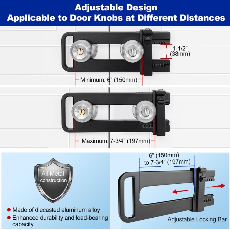 MOSECYOU Double Door Locking Device, French Door Lock Security Barricade,