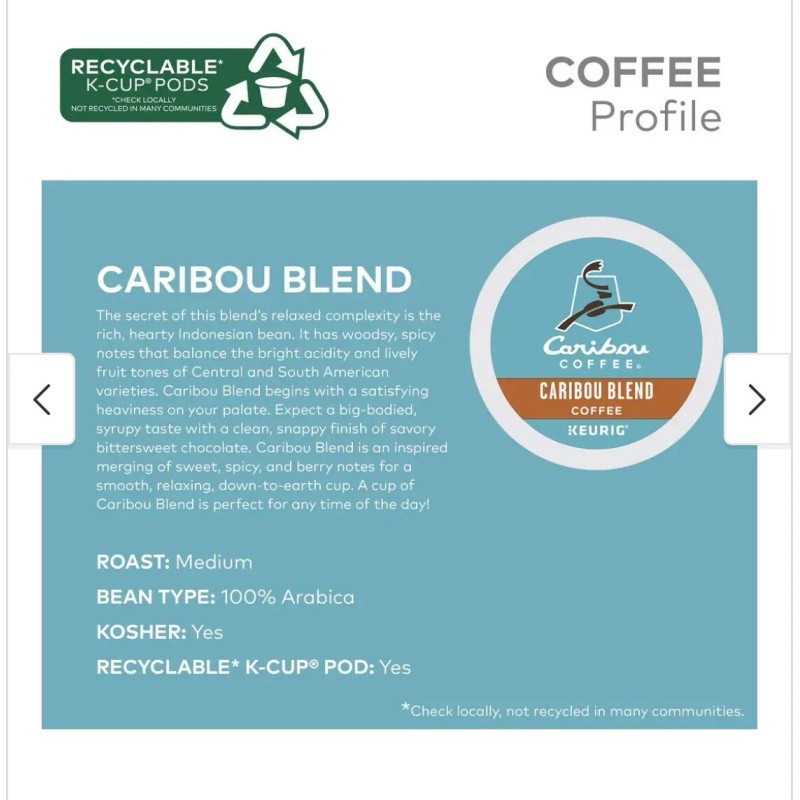 Caribou Coffee 40 Caribou Blend Keurig K-Cup Coffee Pods -