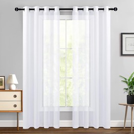NANWEI Cortinas Translucidas Equilibrar La Privacidad y La Luz, Cortinas Transparentes para Recamara y Sala Ligero Vertical con Ojales en La Parte Superior, 2 Paneles, 132 x 213.3 cm, Blanco