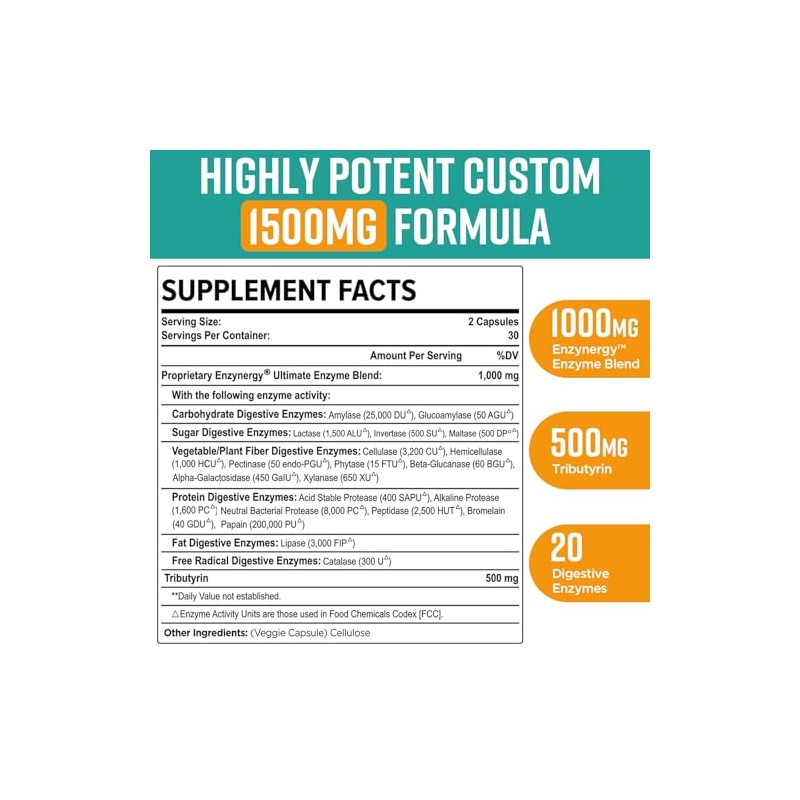 Orgabay Enzimas digestivas de 1000 mg con posbióticos, mezcla de