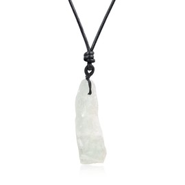 COAI Leather Necklace for Women & Men: Green Quartz Crystal Pendant, 15-36.7" Adjustable Leather Cord