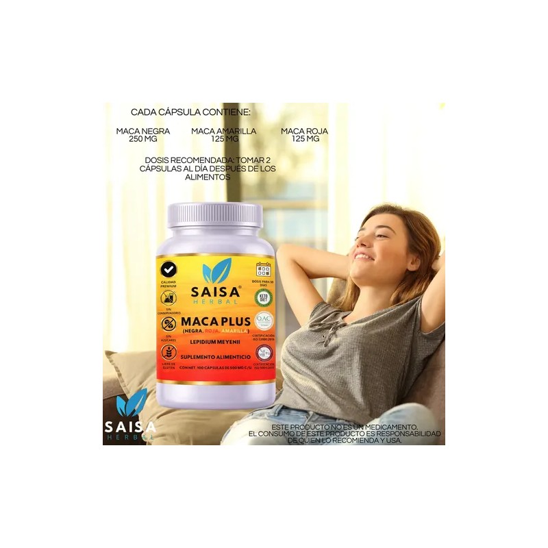 Maca Plus Maca Negra Maca Roja Maca Amarilla 100 cápsulas