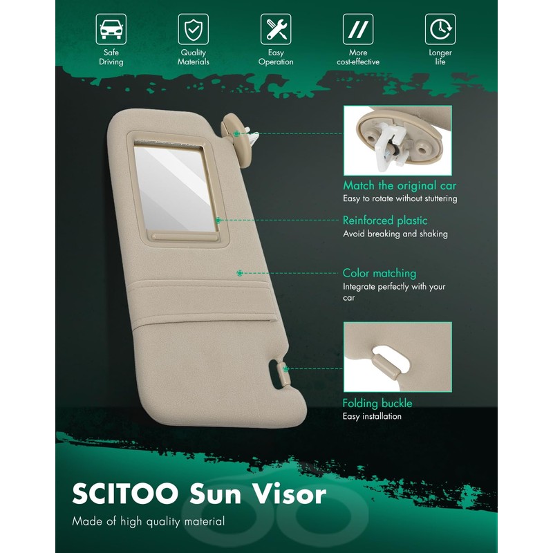 SCITOO Car Sun Visor Assbembly with Mirror Replacement for 2009-2016