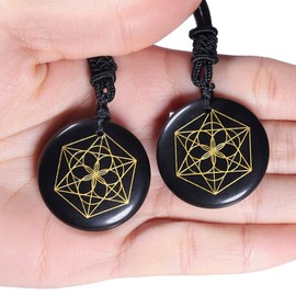 Nupuyai Men's Obsidian Stone Necklace Talisman Healing Stone Necklace with Pendant Round Amulet Women for Yoga, Meditation and Chakra Healing, Stone Nylon, Obsidian