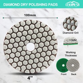 Diamond Dry Polishing Pad LEKOMESH - 8pcs 4 Inch(100MM) #800 Dry Polishing Wheel Set for Granite Marble Artificial Stone Quartz,Polishing Pad for Grinder or Polisher
