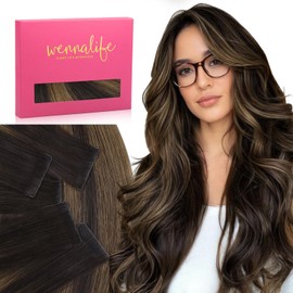 WENNALIFE Invisi Edge Tape in Hair Extensions Human Hair, 22 Inch 30g 10pcs Balayage Dark Brown Mixed Chestnut Brown Invisible Luxury Remy Hair Extensions Seamless Injected Straight Extensiones