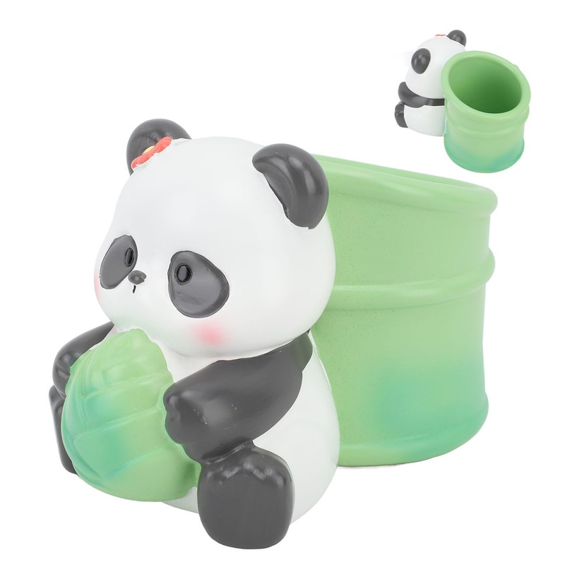 Panda Bamboo Pen Holder Cute Shape Large Capacity Resin Multipurpose