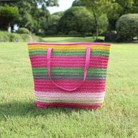 JNF Large Colorful Beach Bags for Women Straw Beach Tote bag Rattan Woven Crochet Beach Bags Boho Beach Towels Bag Set, Straw Beach Bag Hot Pink, 3X-Large