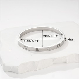 Eigso Stainless Steel Silver Bangle Bracelet for Women Cube Zirconia Cuff Bracelets for Woman Minimalist Wristband