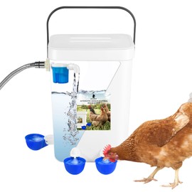 KONIDUN Automatic Chicken Waterer Set with Filtering Function, 3 Gallons Poultry Waterer Dispenser with 6.56Ft Stainless Steel Hose, 4 Chicken Water Cups, Nipple Kits for Chicks, Duck, Goose, Turkey