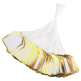 jijAcraft 200 Pcs White Price Tags with String: Pre-Strung Luggage Tags with Gold Border 45 x 25mm Blank Gift Labels Marking Paper Labels for Jewelry Clothing Display Price