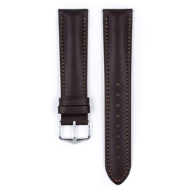 Hirsch Kent Leather Watch Strap - Brown - L - 22mm / 20mm - Shiny Silver Buckle - Artisan Calf Leather Band
