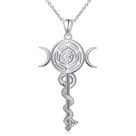 SHAOAN 925 Sterling Silver Hecate Necklace for Women Triple Moon Goddess Pendant with Ouroboros Snake Wiccan Pagan Jewelry Gift for Her
