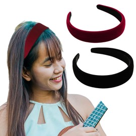 Wide Headband Red Black Velvet Headbands for Women Girls Soft Wide Headbands Velvet Hair Bands for Women Wide Head Bands No Slip Fashion for Women Girls Hair Accessories