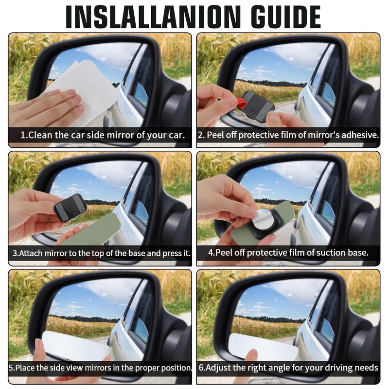 2 Pcs Frameless Blind Spot Mirrors, Universal Rear, Wide Angle