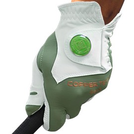 Copper Tech Men's Golf Gloves With Ball Marker (1 Pack) - Optimal Joint Support & Comfort With Copper Compression Feature - Breathable & Tacky - Crafted With Fine AAA Leather - color: WHITE/HUNTER GREEN, size: Small, Hand Orientation: [Right Hand] For Le