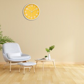 10 Inch Yellow Modern Wall Clock Silent Non-Ticking Battery Operated Wall Clocks for Home Office School Decor,3D Numbers Easy to Read