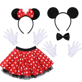 Carnival Costume Women's Mouse Costume Women Men Fancy Dress Costumes for Couples Partner Look Women's Mouse Costume Set Tutu Skirt Mouse Ears Headband White Gloves Bow Tie for Carnival Fancy Dress