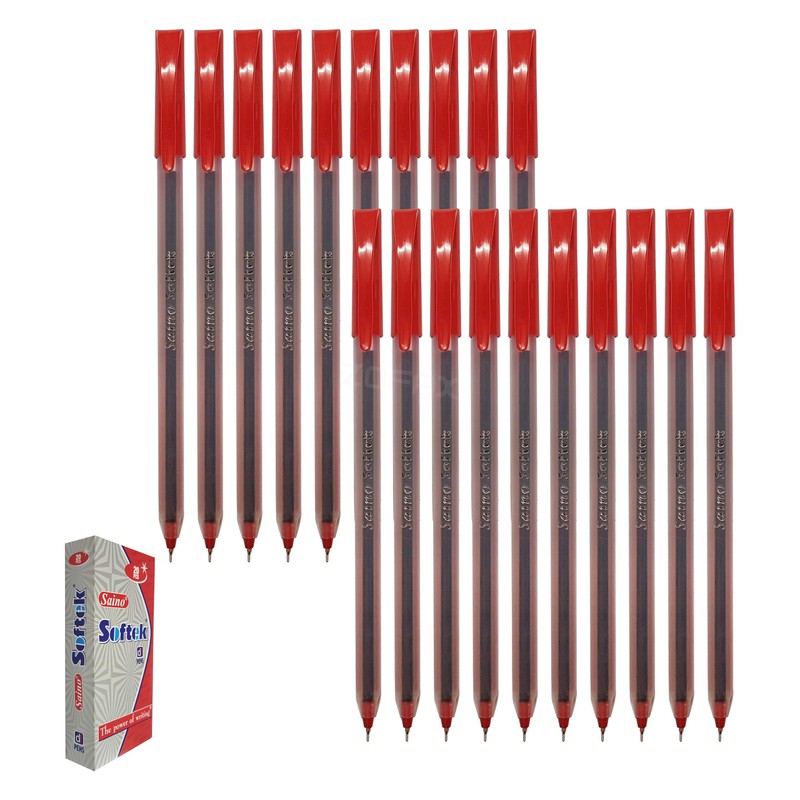 SAINO Softek Ballpoint Pens, RED, Fine Point (0.7mm), Pack of
