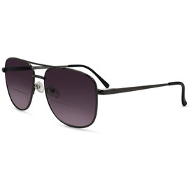 In Style Eyes Just Chillin' Aviator Bifocal Sunglasses - Classic Wired Metal Frame Reading Sunglasses - Gradient Tint Lens - Pewter - 2.75x