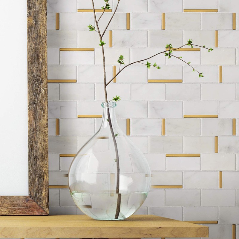 Tile Generation NBG-5 2x4 Subway Tile White and Gold Metal