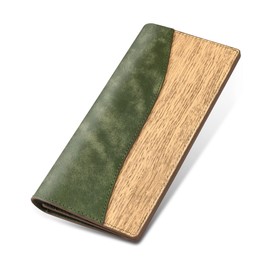 Men's Long Wallet, Thin Leather, Pueblo Leather, Bifold Wallet, YKK Zipper, Coin Purse, Compact, 7.1 inches (18 cm), Bill Compartment, Long, Thin, Woodgrain Leather, Men's, Stylish, Popular, Gift