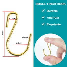 Gicare 60 Pack S Hooks for Hanging，1 Inch Ornaments Hooks Heavy Duty Gold Mini S Hooks,Small S Hooks for Jewelry, Plants, Necklaces, for Key Ring Chain Hardware Pet Name Tag