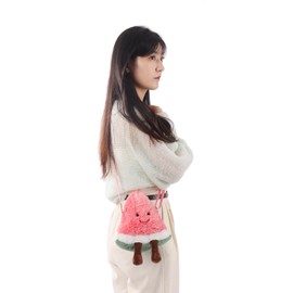 Apricot Lamb Fresh Watermelon Shaped Crossbody Plush Purse for Toddlers and Teen Girls, Stuffed Animal Shoulder Bag, Kids Fashion Handbags, 7.9 Inches