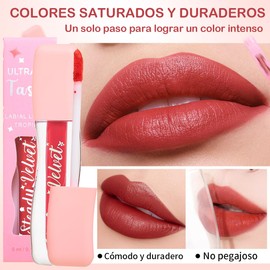 Labial líquido, Color de Labios Liquid Lipstick Matte de Larga Duración, Labial Aterciopelado, Brillo labial, Lip Plumper Gloss - Color Intenso Por Hasta 16H, Alta Pigmentación, no Transfiere
