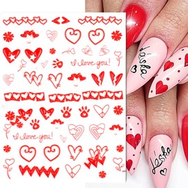 TailaiMei Valentine's Day Nail Stickers, Self-Adhesive 5D Nail Art Decals for DIY Nail Decorations, Large Pattern Design for Heart Love (6 Sheets)
