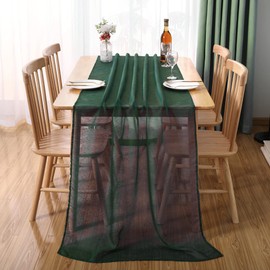 MUMFAS Dark Hunter Green Table Runner Sheer Wedding Runner 34x122 Inches Romantic Wedding Arch Table Runner for Bridal Party Shower Decorations 2 Panels Emerald Green