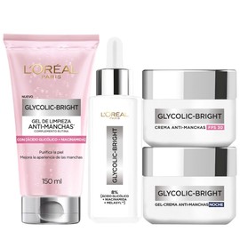 L'ORÉAL PARIS SKIN Kit Anti-Manchas Glycolic Bright: Sérum 30ml + Crema Día/Noche 50ml + Gel Limpiador 150ml
