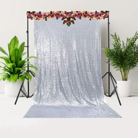 Trimming Shop 4ft x 7ft Silver Sequin Backdrop Photography Background Shiny Fabric Glitter Curtain Backdrop Photo Studio Background for Birthday Wedding Reception Party Christmas Decoration