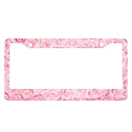 HOSNYE Pink Roses License Plate Frame Metal License Plate Cover Front Plates Frames Car Tag Frame for Women Men US Vehicles Standard