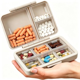 Organizador de Pastillas, LIUIAHZBF Pastillero Semanal,Diferentes Medicamentos y Suplementos (Beige, 9 compartimentos)