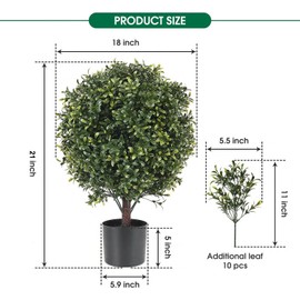 21 Inch Artificial Topiary Boxwood Ball Trees – Decorative Fake Greenery in Planter Pots for Front Porch, indoor Walkway, Entryway Decorating, Set of 2