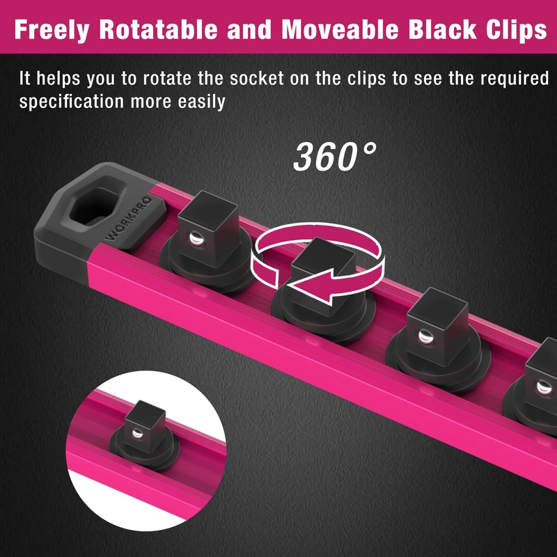 WORKPRO Magnetic Socket Organizer, 3/8-Inch Drive Aluminum Alloy Socket Rail,