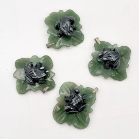 PremiumBead Ribbit Hematite Frog On Aventurine Lily pad Pendant | 28x28.5x11mm | Black Green