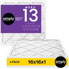 Simply 16x16x1 Air Filter, MERV 13, MPR 1500, 4 Pack, Furnace Air Filter for HVAC (Actual Size: 15.75"x15.75"x0.75") DUST, Pet, & Allergy Control