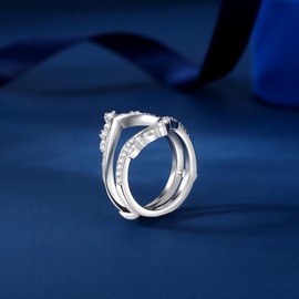 VYVAO Moissanite Ring Enhancer for Engagement Rings Curved Crown Double Ring Enhancer Wedding Bands for Women Wife Her S925 Sterling Silver Round Cut D Color VVS1 Clarity, Size 5-11, Silver,