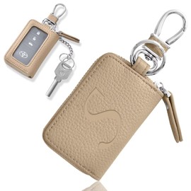 VEISEN Smart Key Case, Men's, Initial Embossed, Clear Window, Key Holder, Microfiber Leather, Car Cover, Women's, Car Key Case, 1 Interior Pocket, Fashion, Simple, apricot