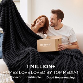 Bedsure Bedsure Twin XL Blanket for Couch - GentleSoft Cozy Soft Blankets for Women, Cute Small Fleece Throws for Girls, Black, 66x90 Inches