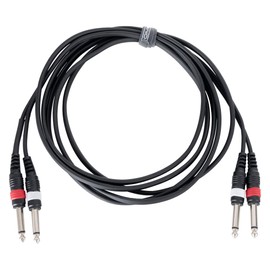 Pronomic J4J-3 Audio Cable - 2 x 6.3 mm Mono Jack to 2 x 6.3 mm Mono Jack - Length: 3 m - Flexible and Robust - Colour Coded Plugs - Black